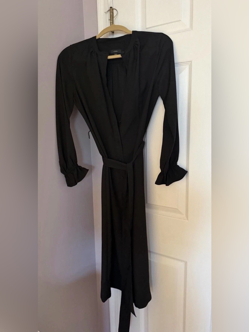 J Crew Women’s Long Black Belted Dress Cinched Long Sleeve Size XXS